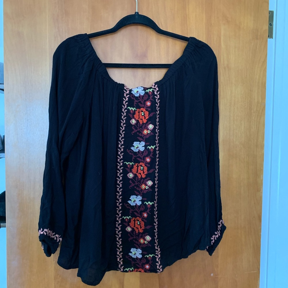 Embroidered off shoulder top